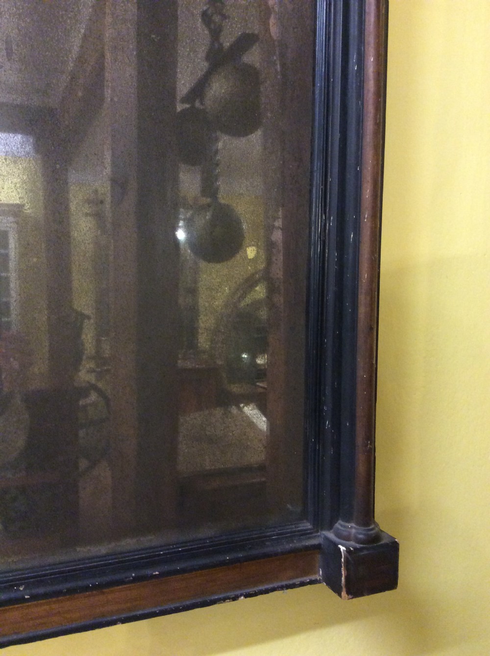 19thC ebonised overmantle mirror with original glass plate View V