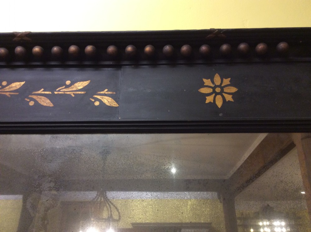 19thC ebonised overmantle mirror with original glass plate View VI
