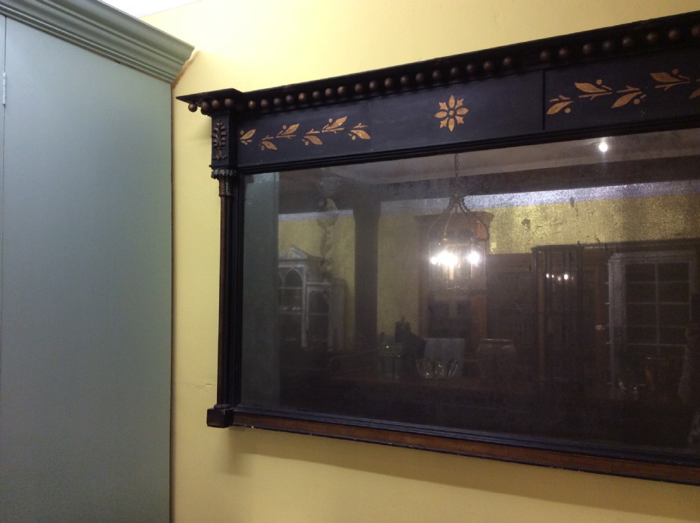 19thC ebonised overmantle mirror with original glass plate View VII