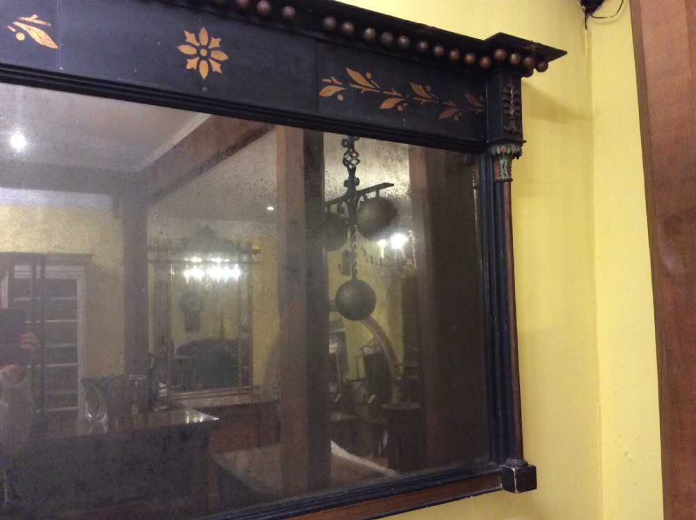 19thC ebonised overmantle mirror with original glass plate View VIII