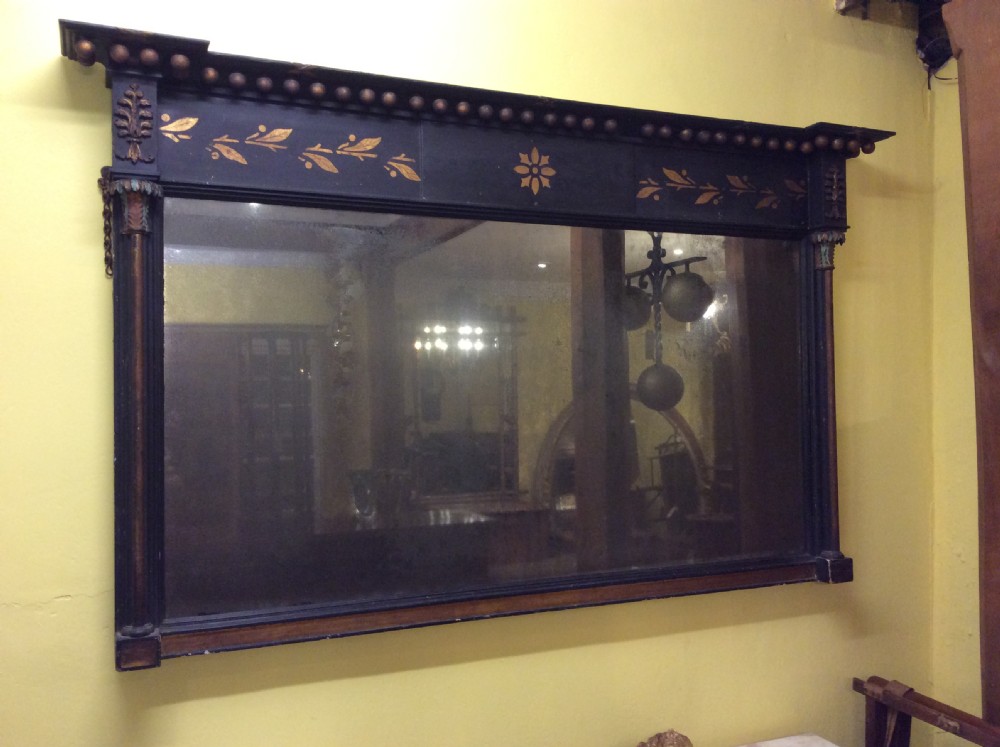 19thC ebonised overmantle mirror with original glass plate View IX