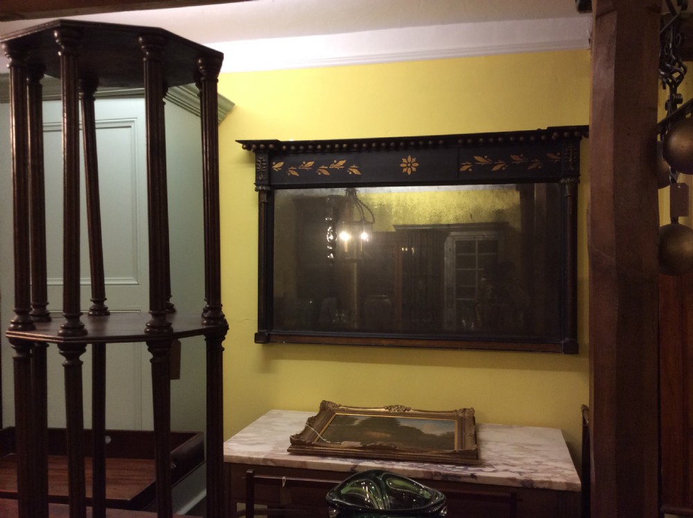 19thC ebonised overmantle mirror with original glass plate View X