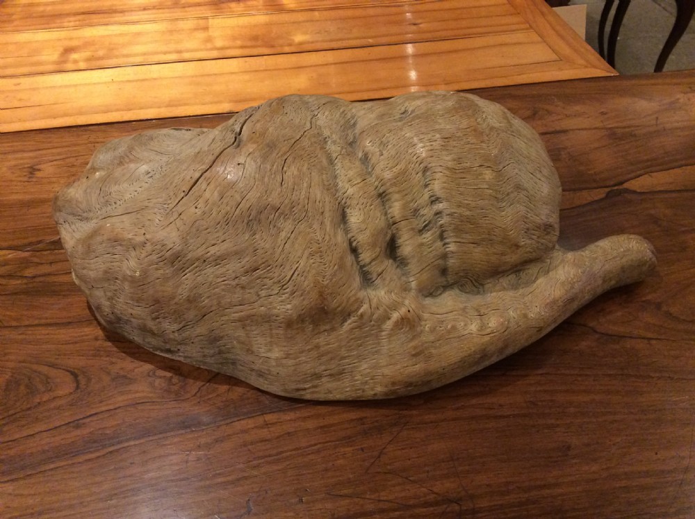 Folk art wood carving of a recumbent dog c.1890 View IV