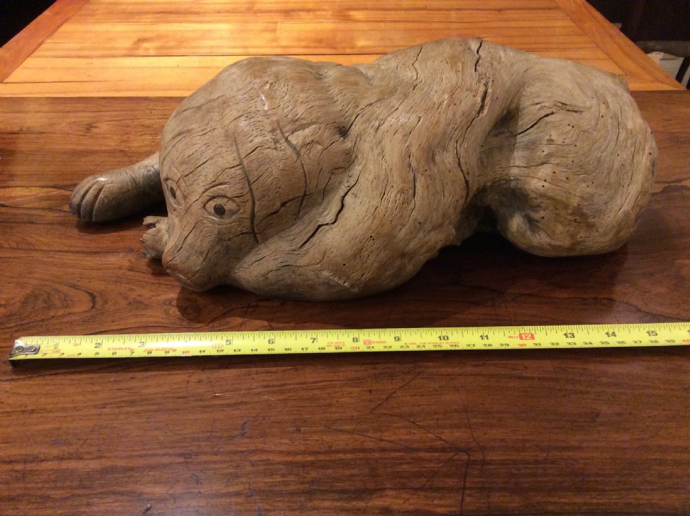 Folk art wood carving of a recumbent dog c.1890 View VII