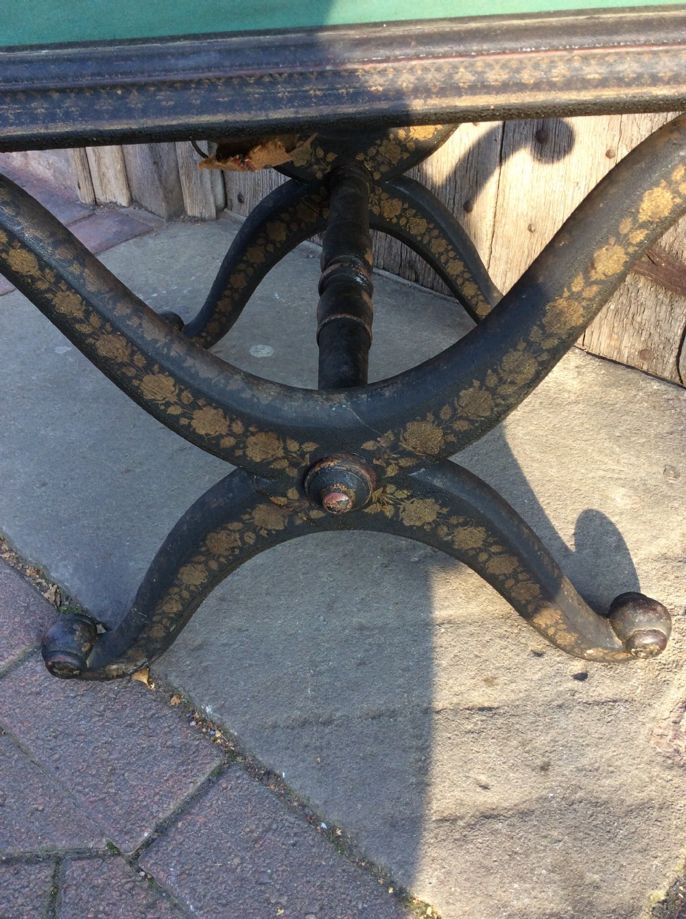 Early 19thC X framed ebonised and decorated stool View III