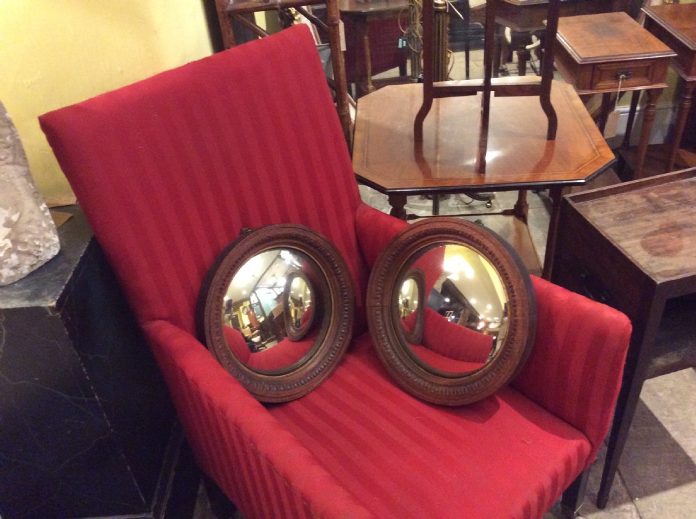 19thC Pair of oak convex mirrors View VIII