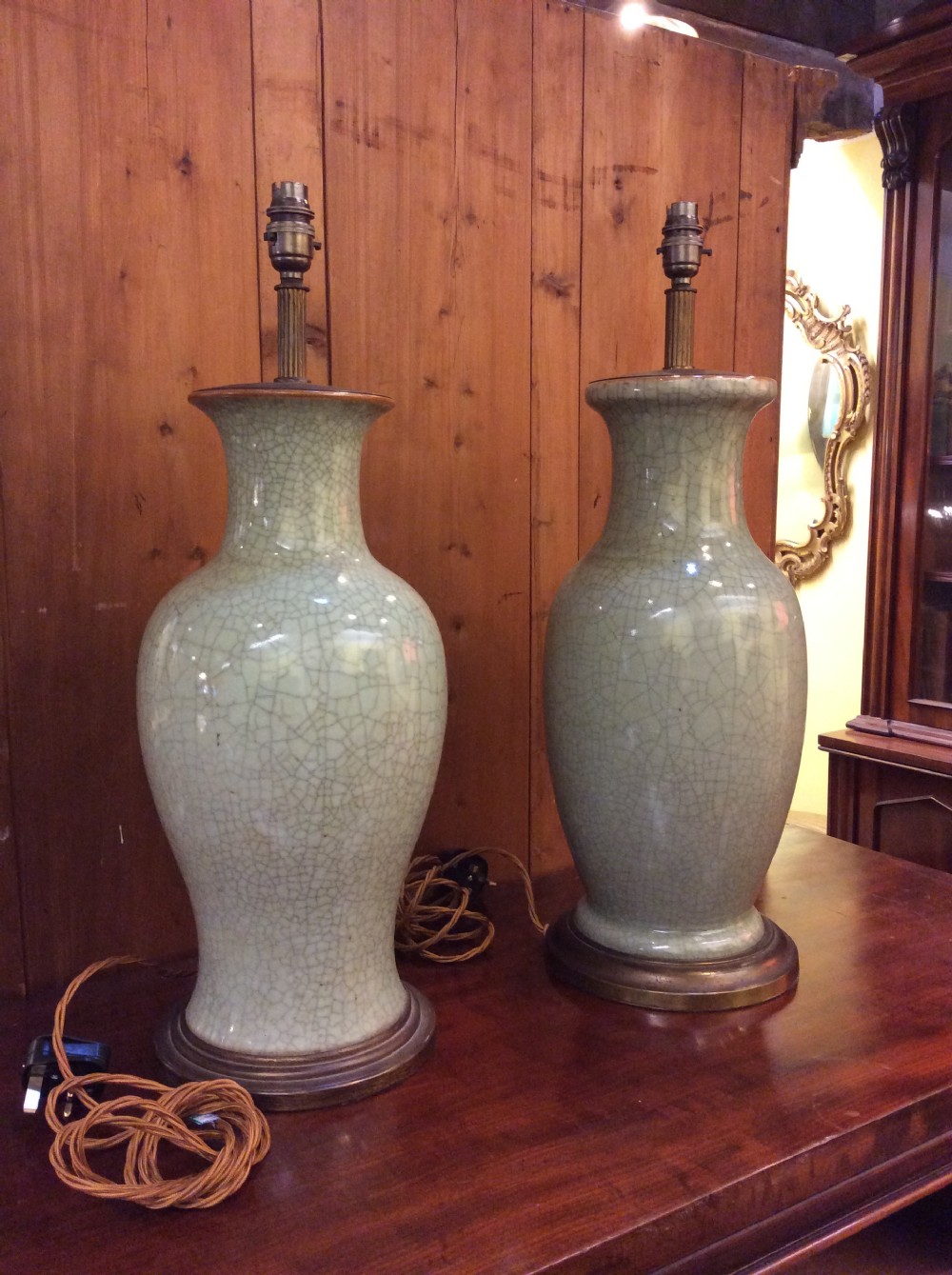 A near pair of Celadon large table lamps View II