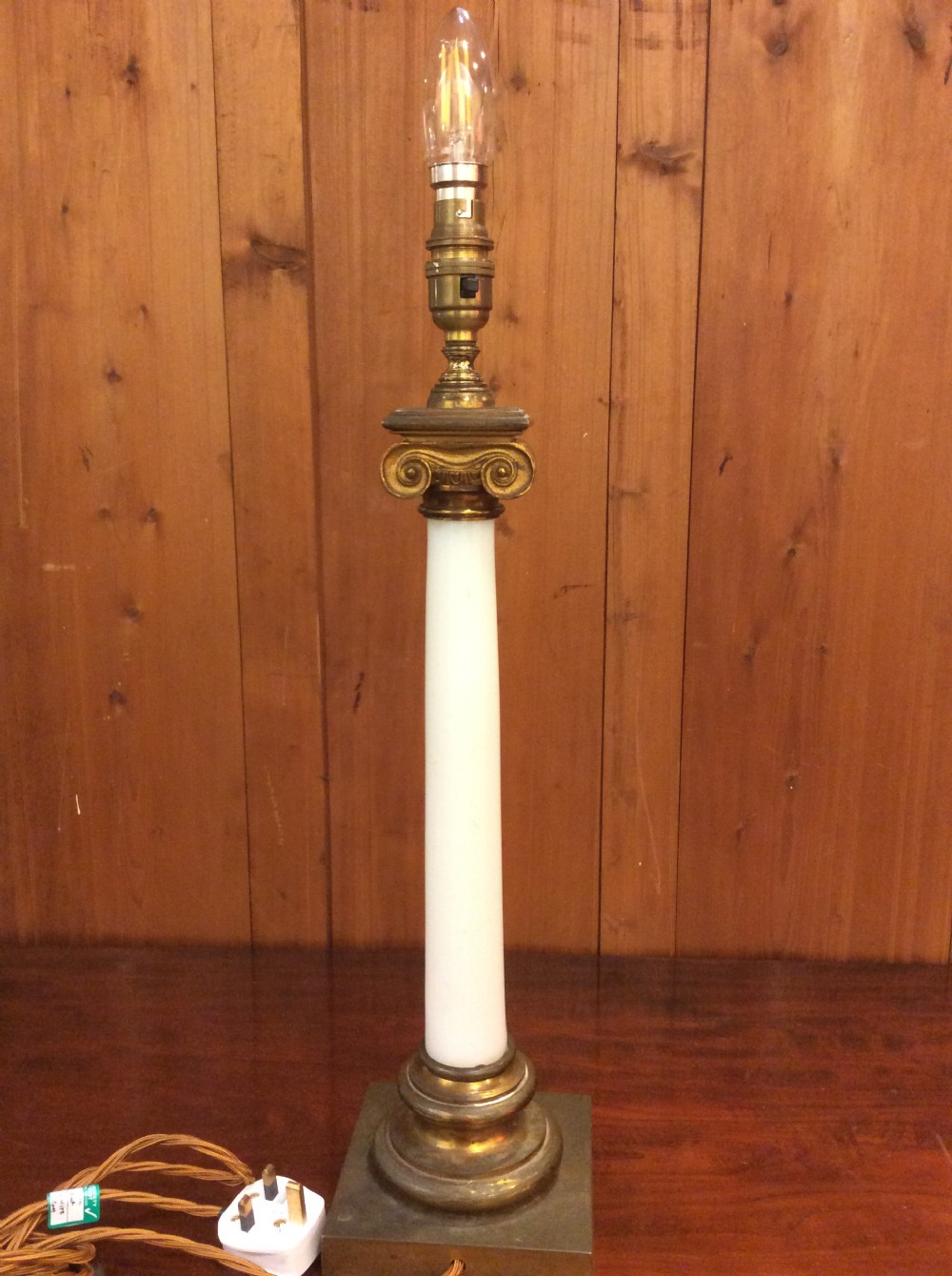 19thC  glass and brass table lamp View II