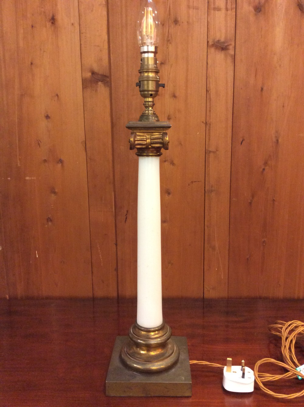 19thC  glass and brass table lamp View III
