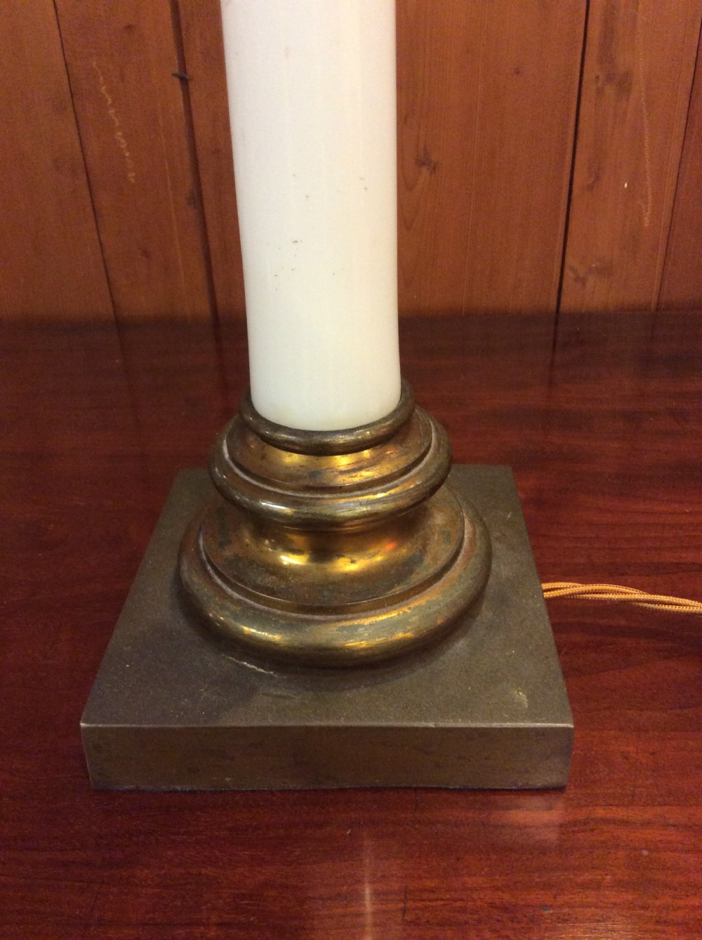 19thC  glass and brass table lamp View IV