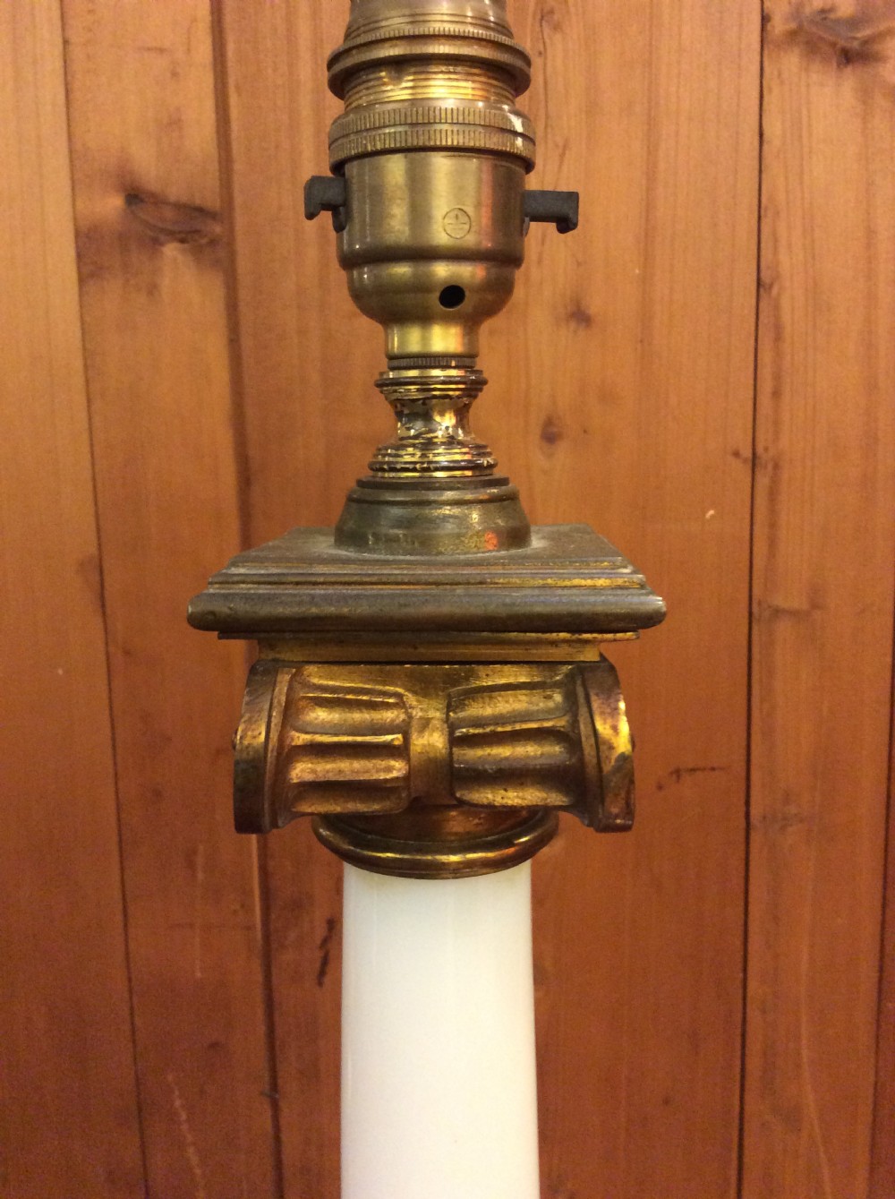 19thC  glass and brass table lamp View V