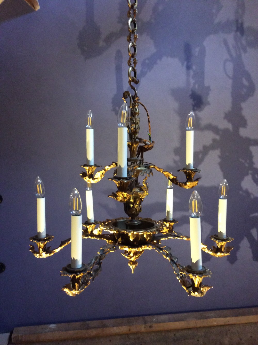 A 9 branch gilt brass chandelier