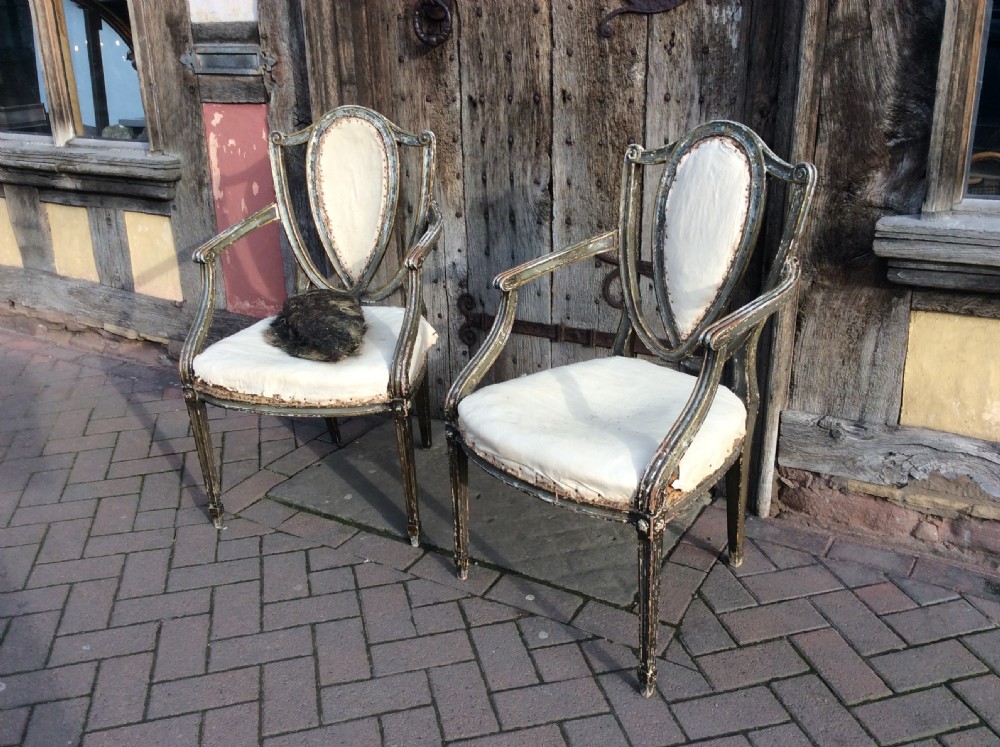 Pair of early 19thC painted & decorated  armchairs View II