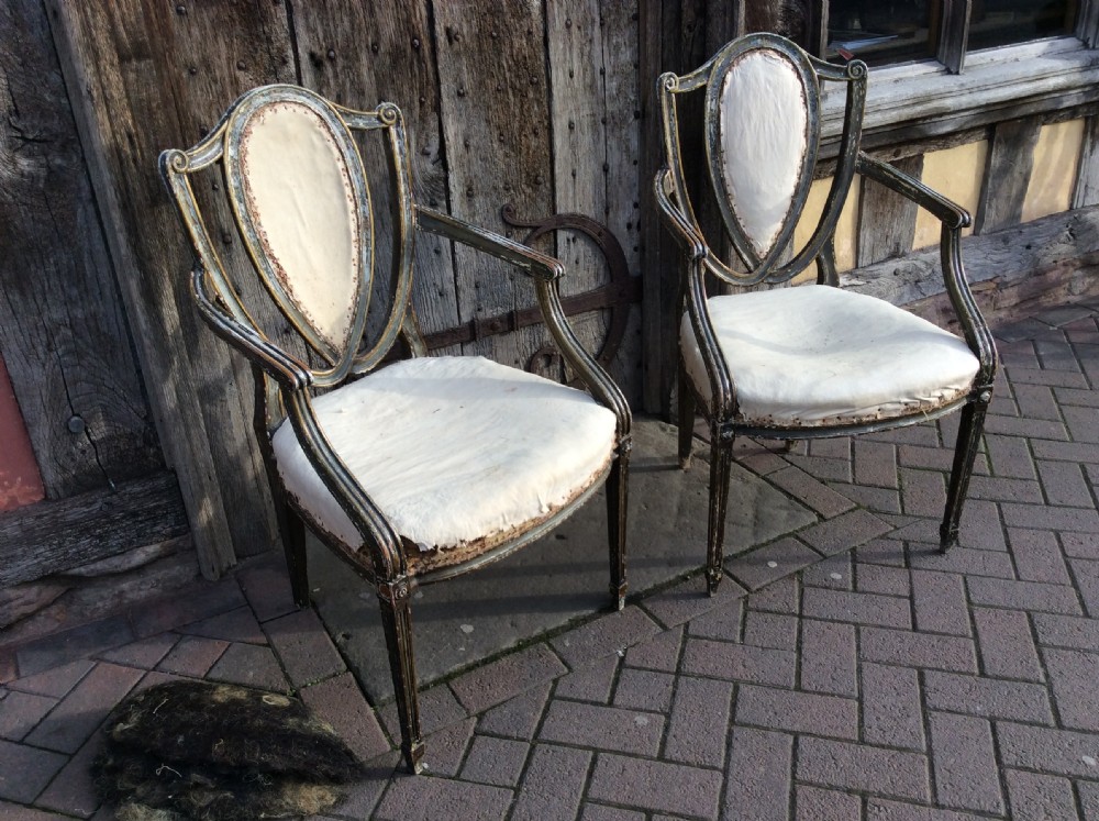Pair of early 19thC painted & decorated  armchairs View III