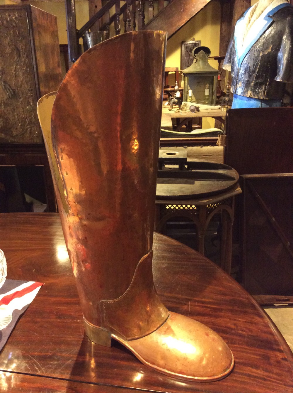 A large quirky copper and brass boot View II