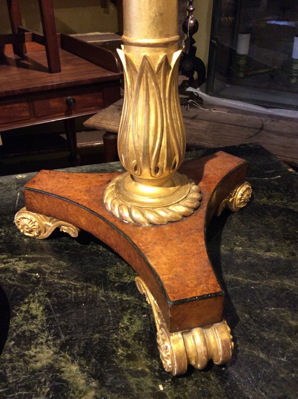 A Pair of 19thC Amboyna, ebony and parcel gilt tables View IV