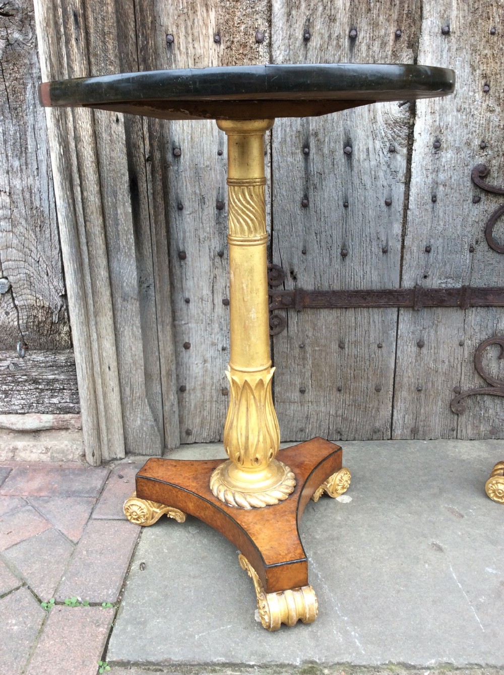 A Pair of 19thC Amboyna, ebony and parcel gilt tables View VII
