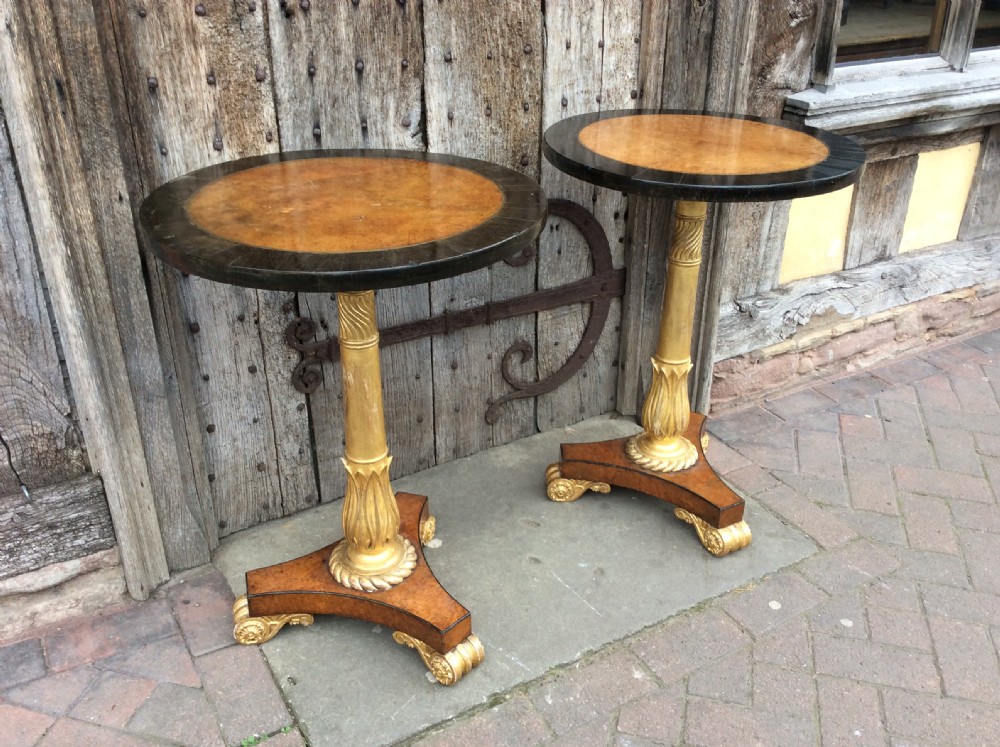 A Pair of 19thC Amboyna, ebony and parcel gilt tables View XI