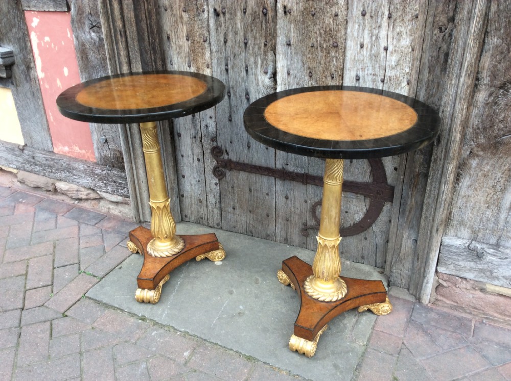 A Pair of 19thC Amboyna, ebony and parcel gilt tables View XII