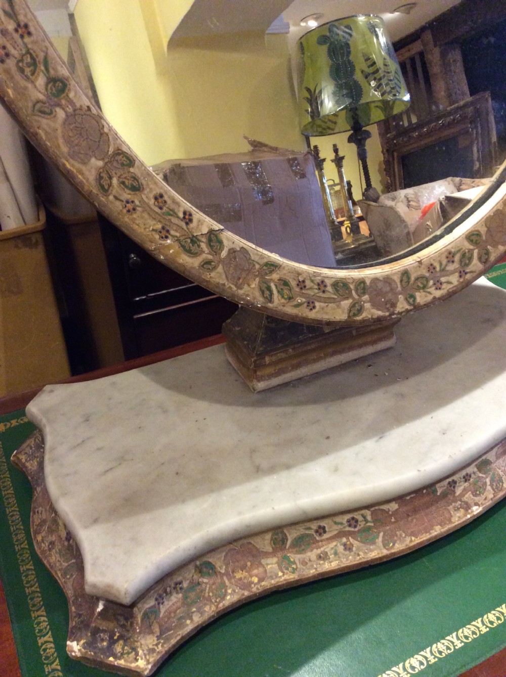Decorated tilting table mirror on marble plinth View III
