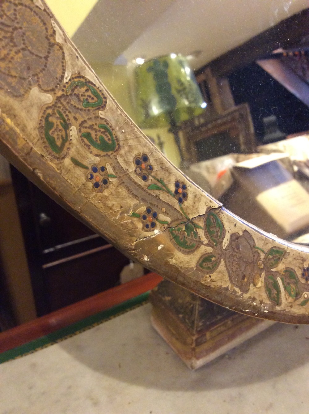 Decorated tilting table mirror on marble plinth View X