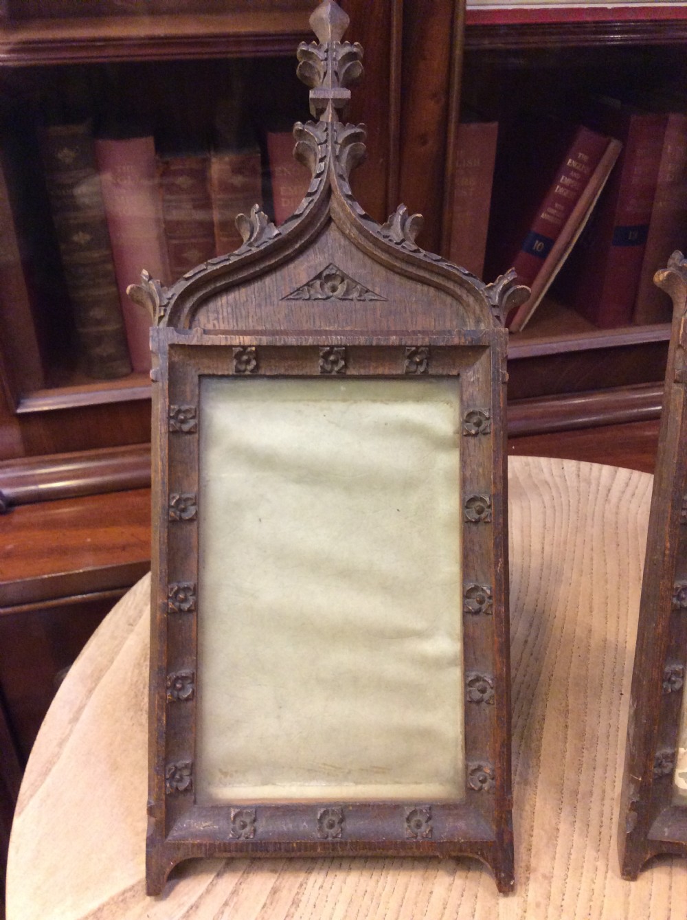 Pair of 19thC Gothic Oak picture frames View II