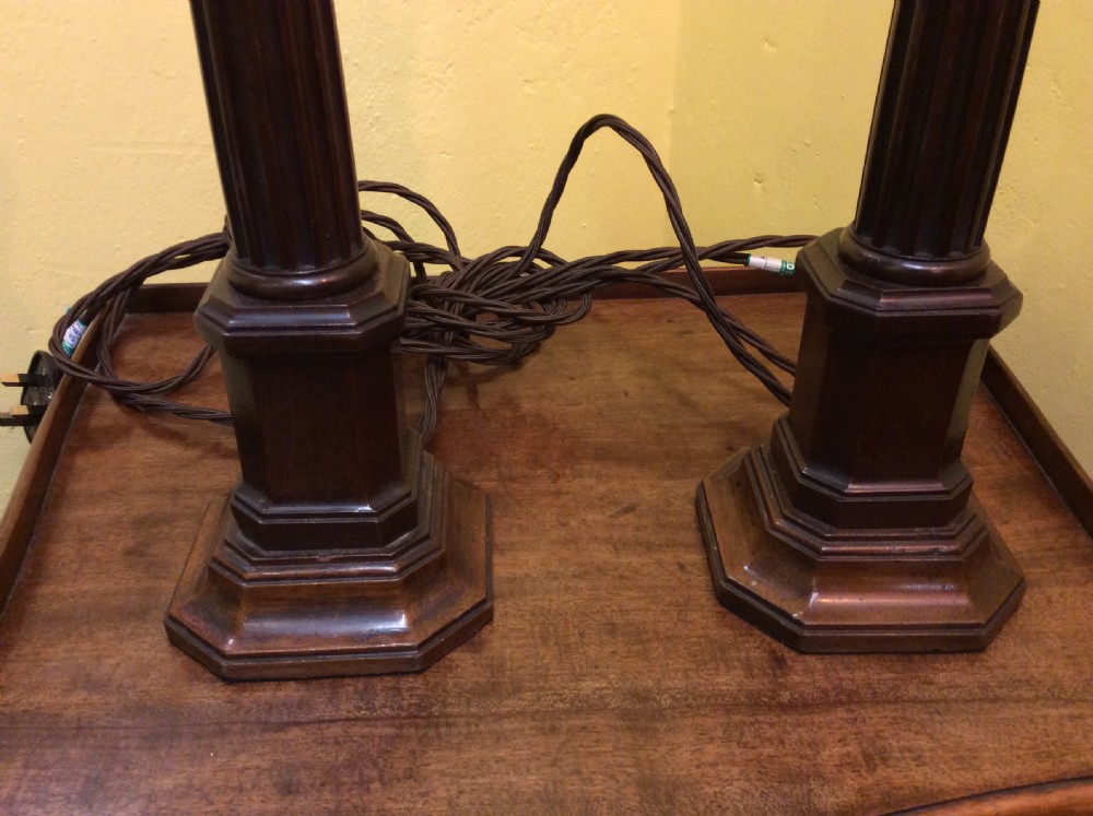 A pair of 19thC Mahogany column lamps View II
