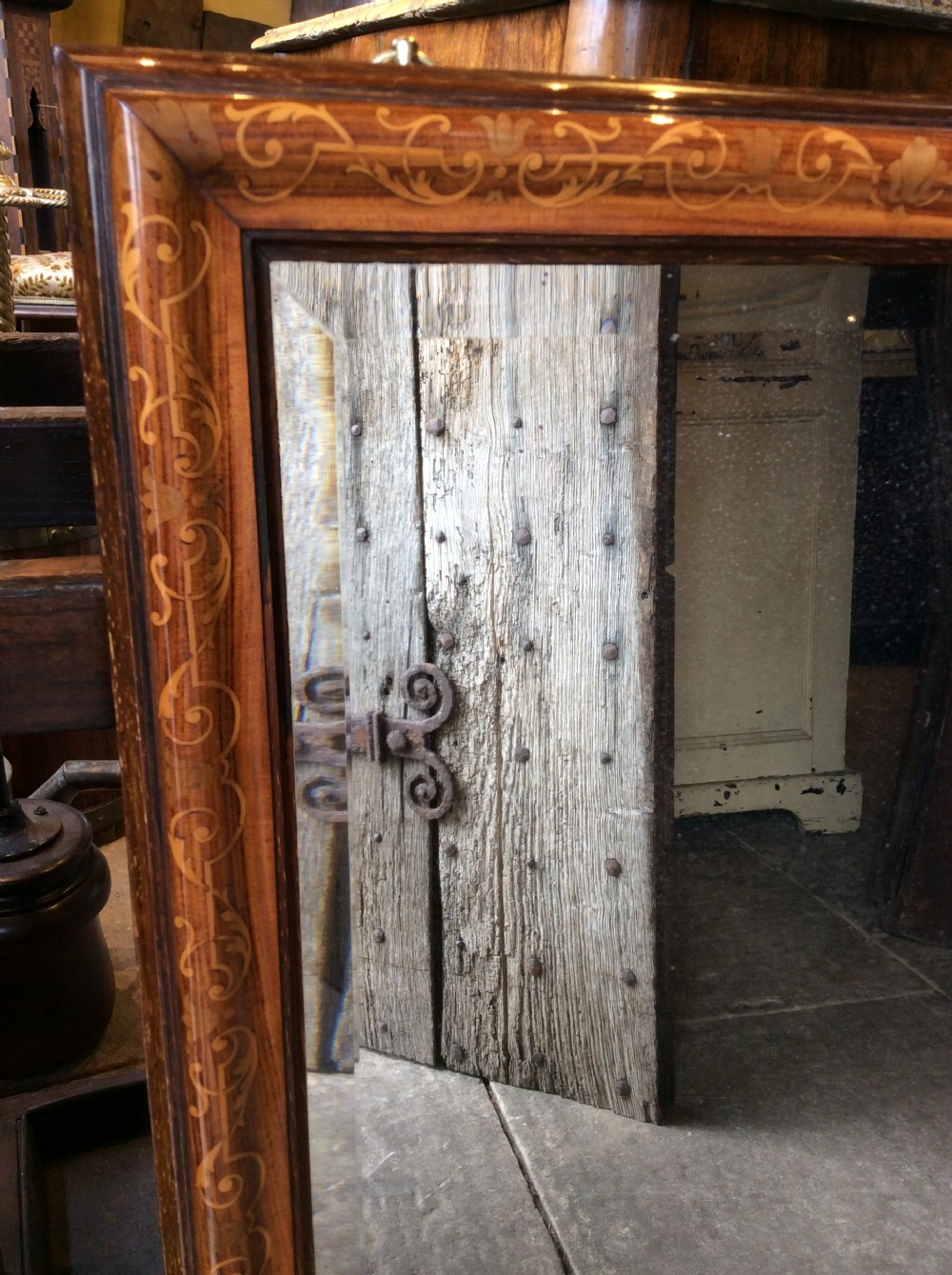 A very good quality rosewood and marquetry rectangular mirror  View IV
