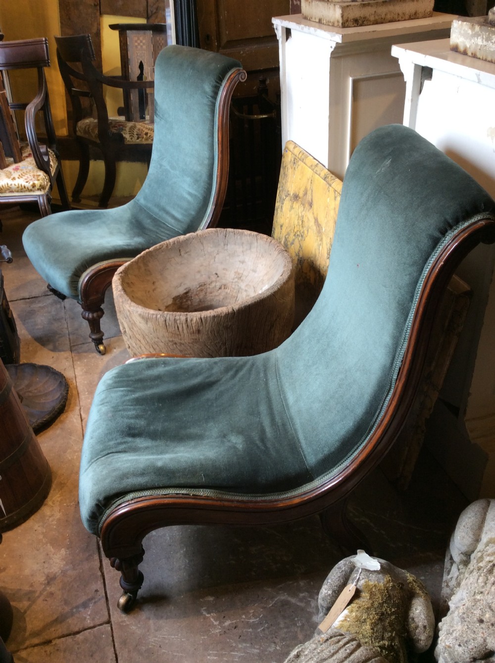 A pair of 19thC  walnut slipper chairs View II
