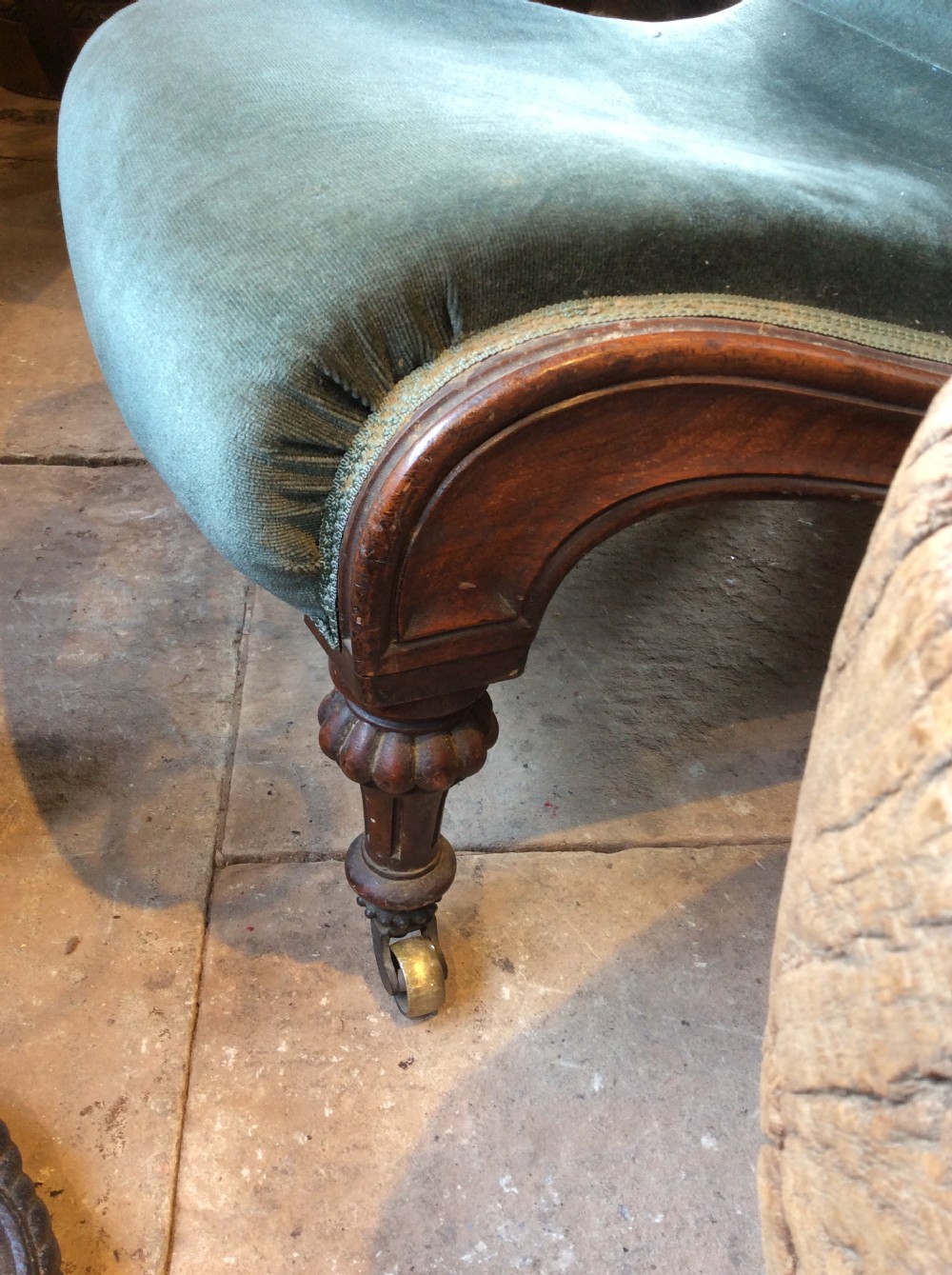 A pair of 19thC  walnut slipper chairs View V