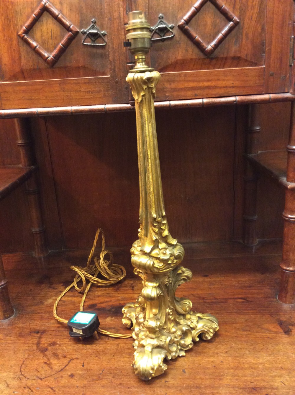 A 19thC gilt brass table lamp View III