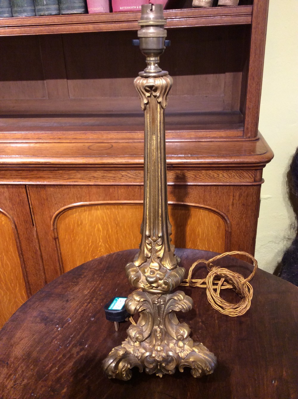 A 19thC gilt brass table lamp View IV