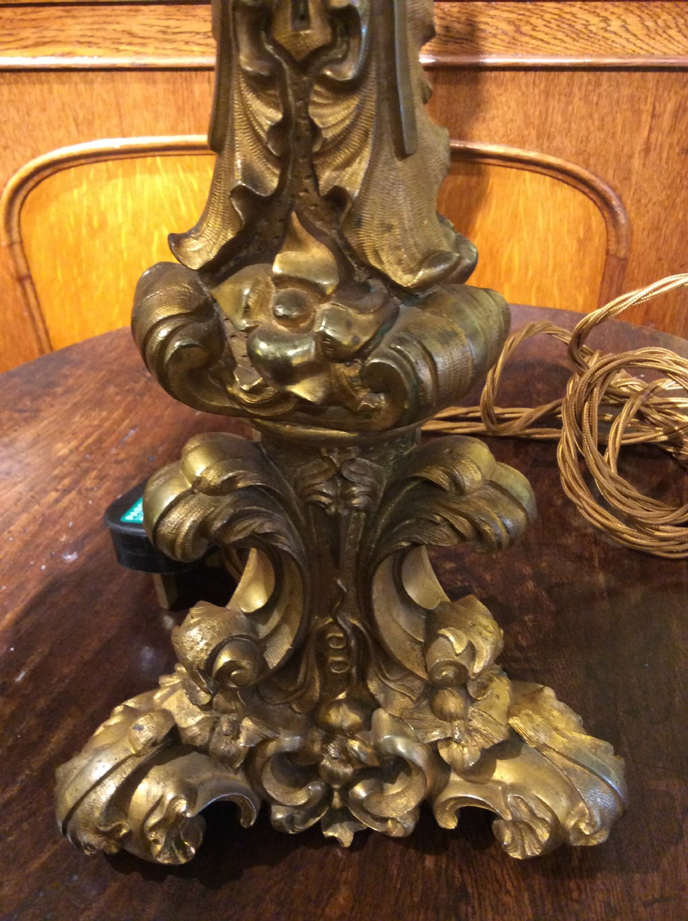 A 19thC gilt brass table lamp View VI