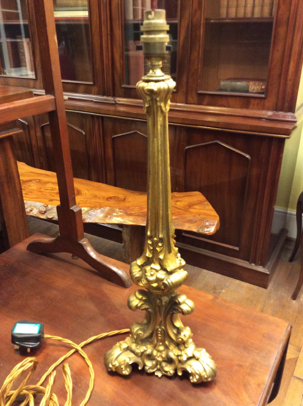 A 19thC gilt brass table lamp View VIII