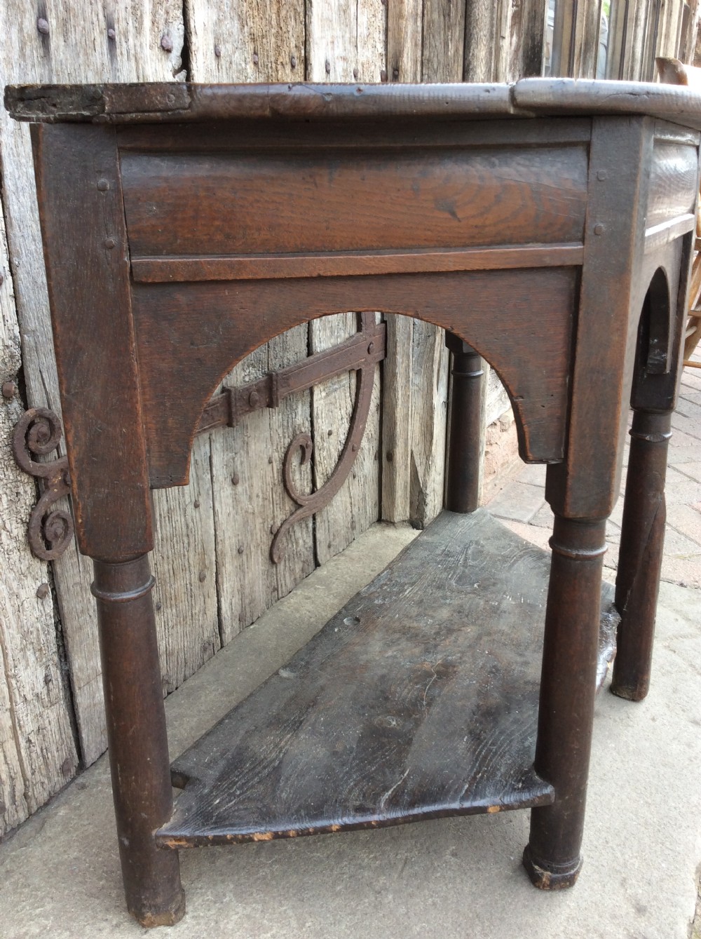 An early to mid 17thC  Oak & elm Credence table  View IX