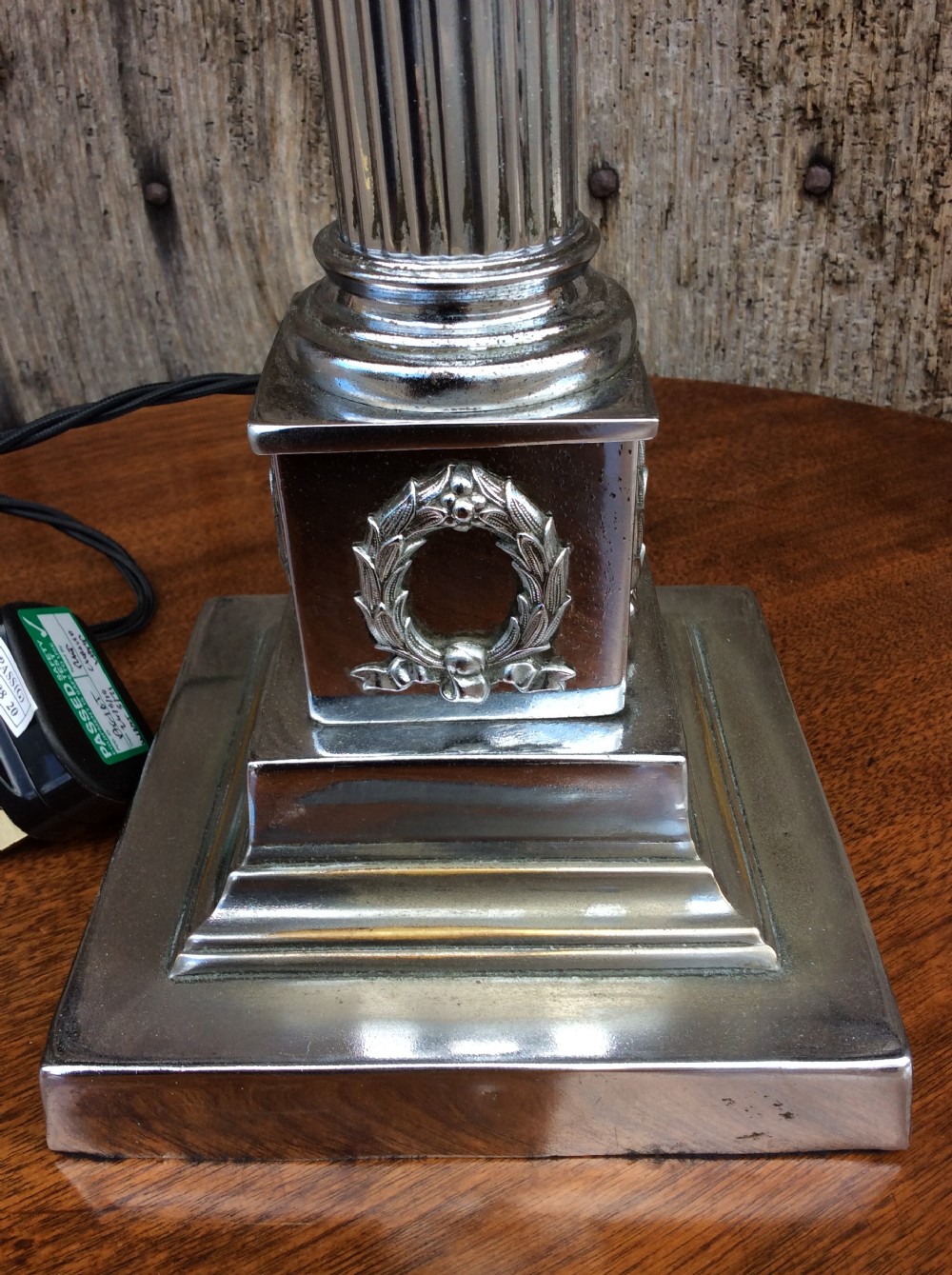 An early 20thC chrome Corinthian column table lamp  View II