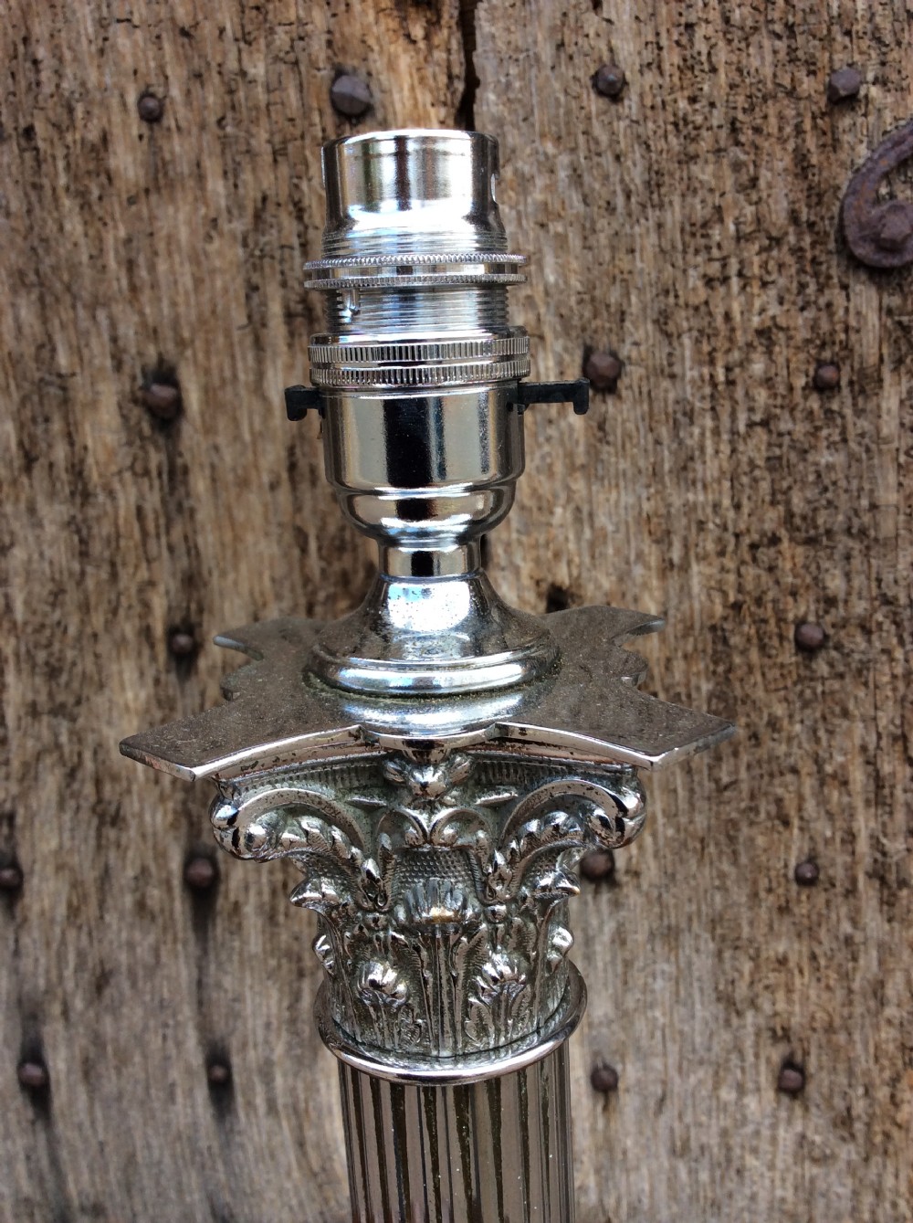 An early 20thC chrome Corinthian column table lamp  View III
