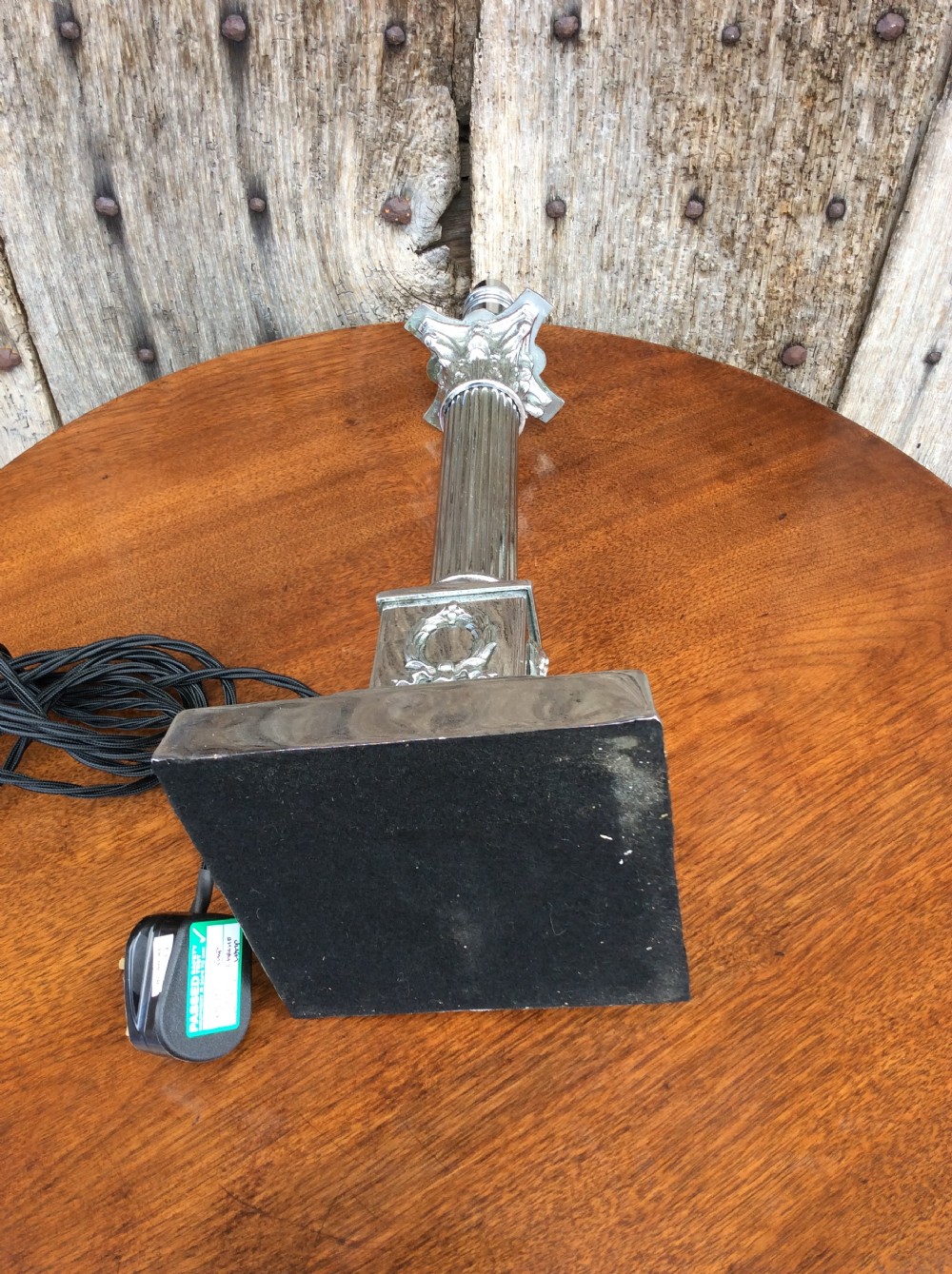 An early 20thC chrome Corinthian column table lamp  View IV