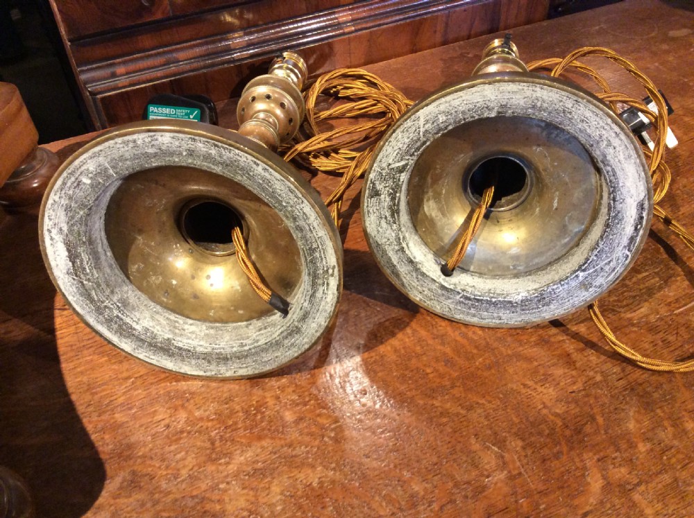 19thC pair of table brass lamps View IV