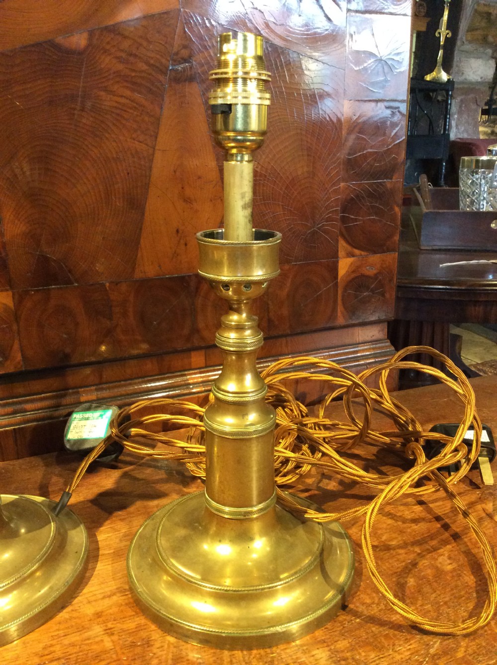 19thC pair of table brass lamps View VI