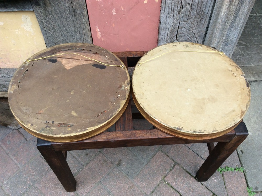 A 19thC Pair of decorated circular bevelled mirrors View III