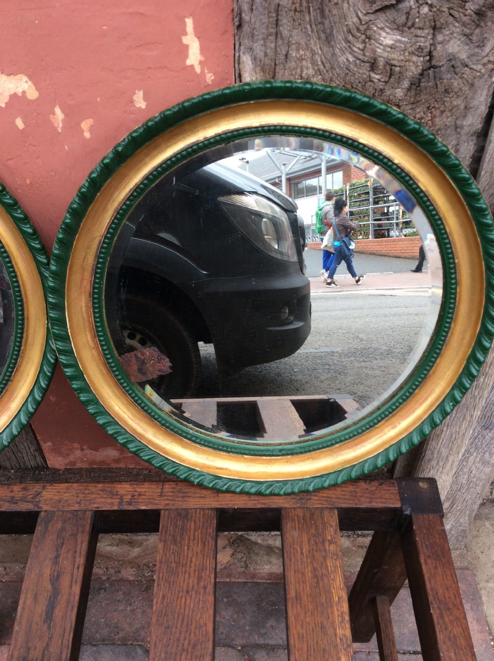 A 19thC Pair of decorated circular bevelled mirrors View VI