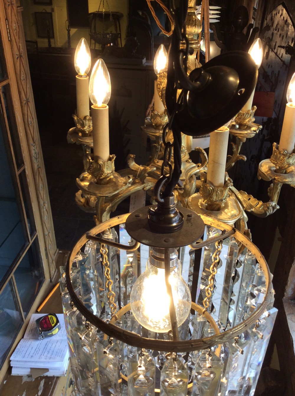A 19thC led crystal and gilt chandelier View VII