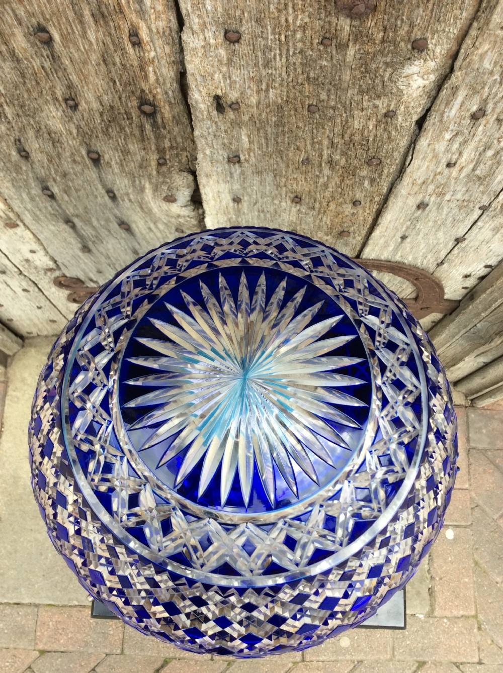 A blue overlay cut glass table lamp View VIII