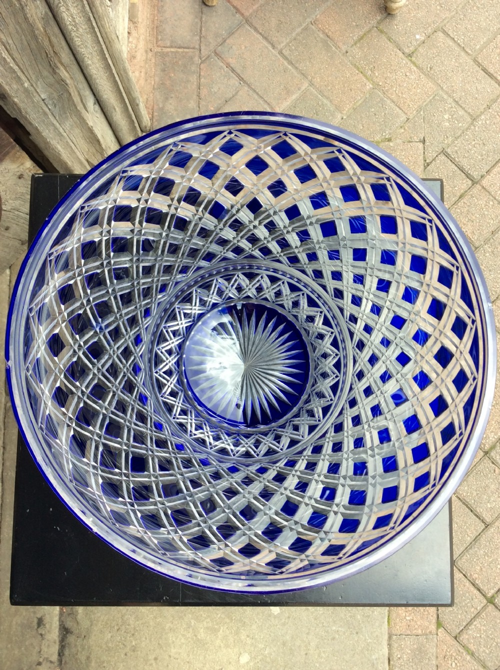 A blue overlay cut glass table lamp View X