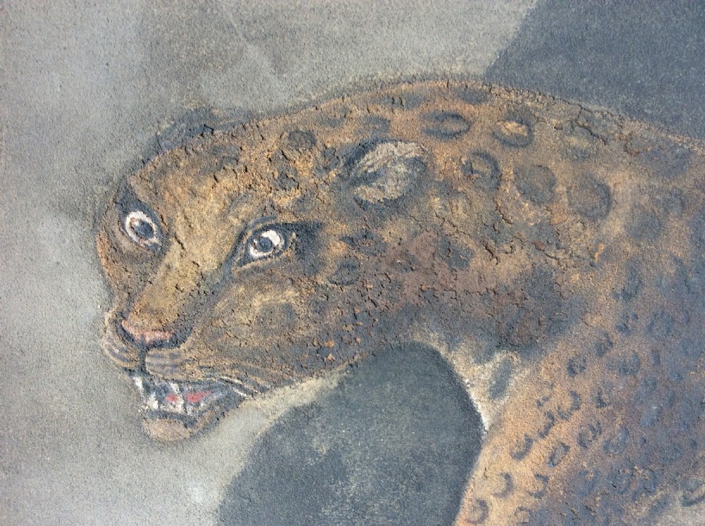 A 19thC Sand picture of a cheetah View VI