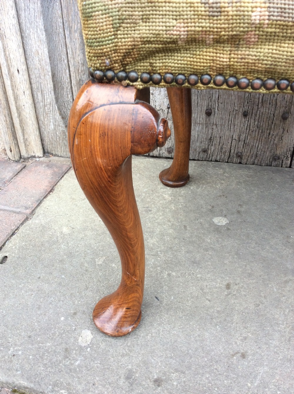A 19thc walnut cabriole leg stool View VII