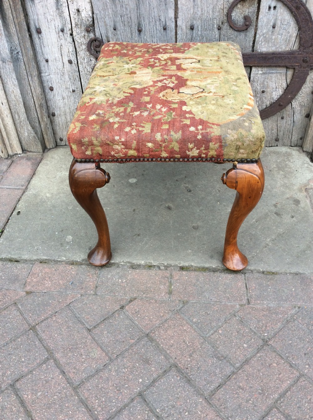 A 19thc walnut cabriole leg stool View X