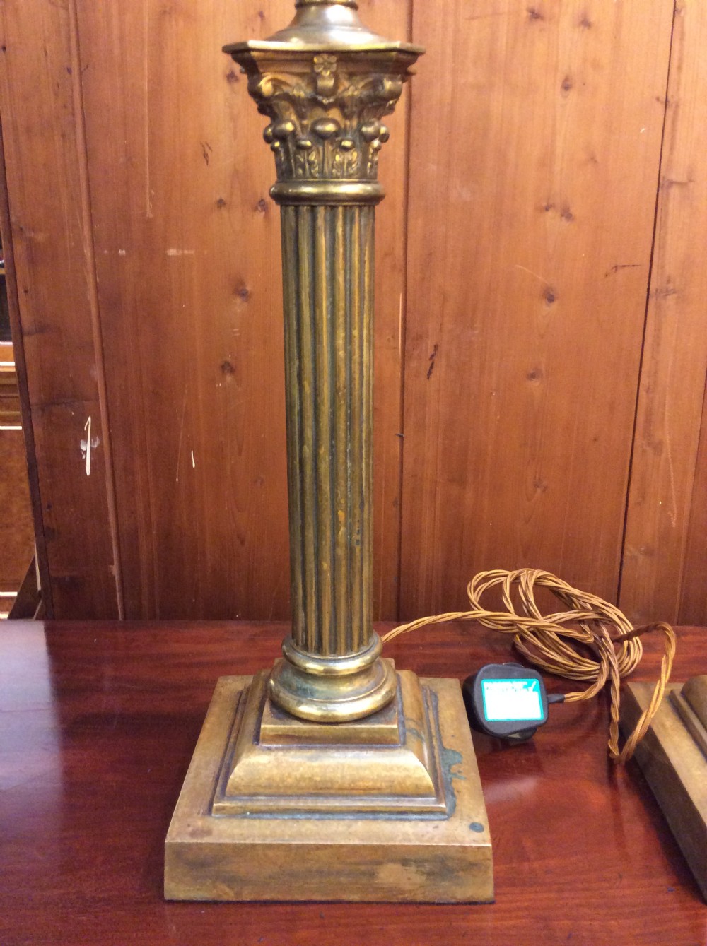A Pair of Edwardian brass Corinthian column table lamps View II