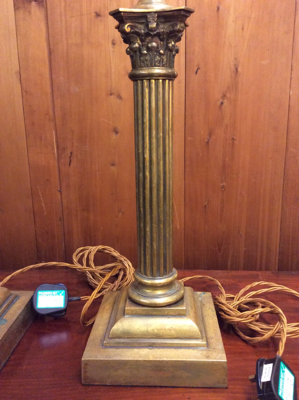 A Pair of Edwardian brass Corinthian column table lamps View III